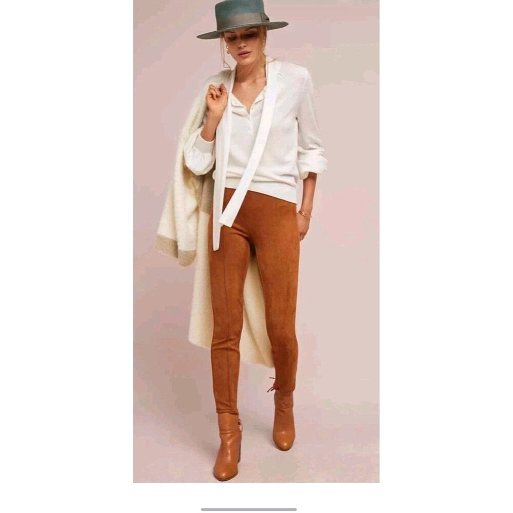 Anthropologie Faux Suede Leggings Brown Womens 29 Cowgirl Ankle Zip Soft